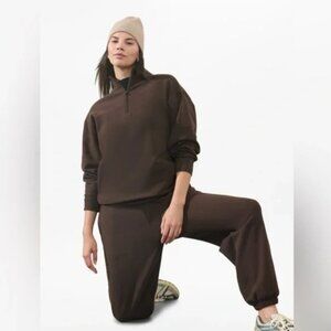 Athleta Brown Forever Fleece 1/4 Zip Sweatshirt Size Small